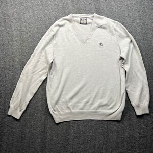 Express Sweater Mens XL Gray V-Neck Cotton Lion Logo Pullover Long Sleeve
